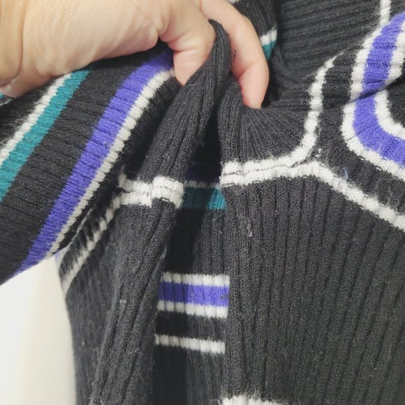 Stork & Babe Knit Maternity Black Comfy Blue Green Striped Ribbed Sweater Dress - Picture 4 of 10